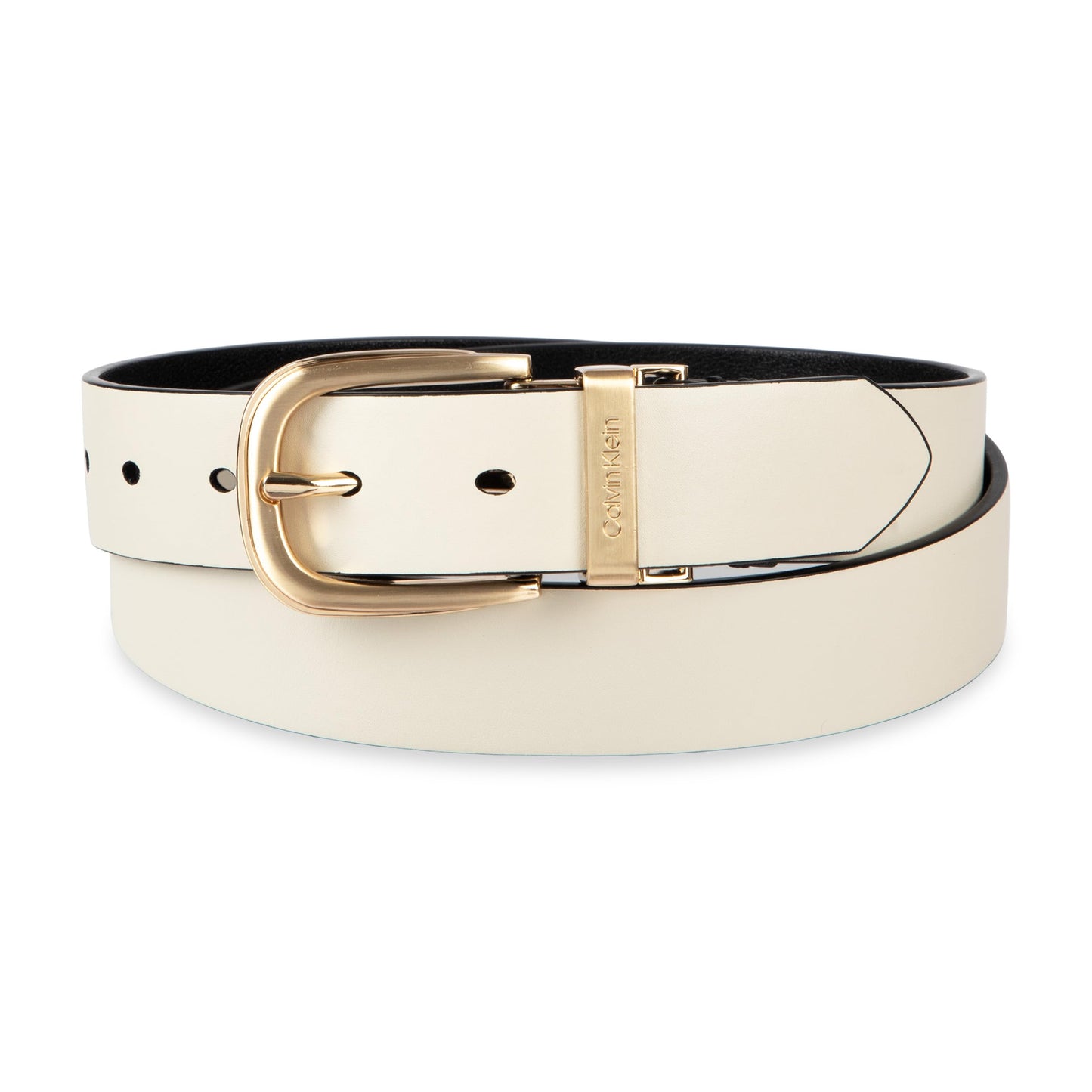 Calvin Klein Women's Shankless Reversible Dress Belt, Black/Bone, Medium