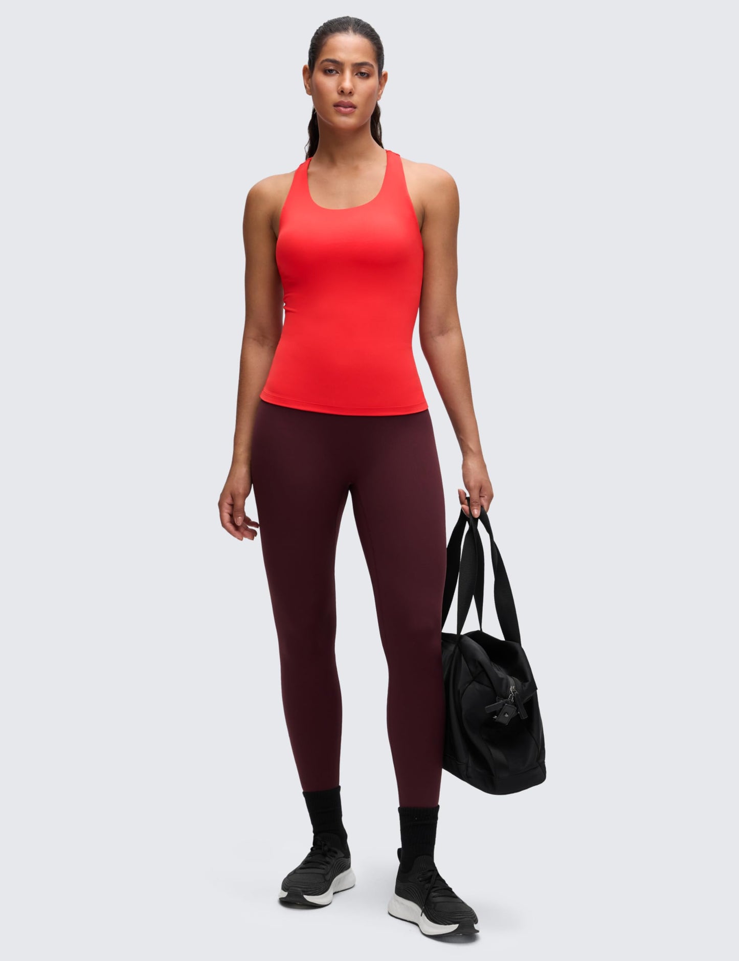 CRZ YOGA Butterluxe Workout Tank Tops for Women Built in Bras Padded - Racerback Athletic Spandex Yoga Camisole Deep Red X-Large
