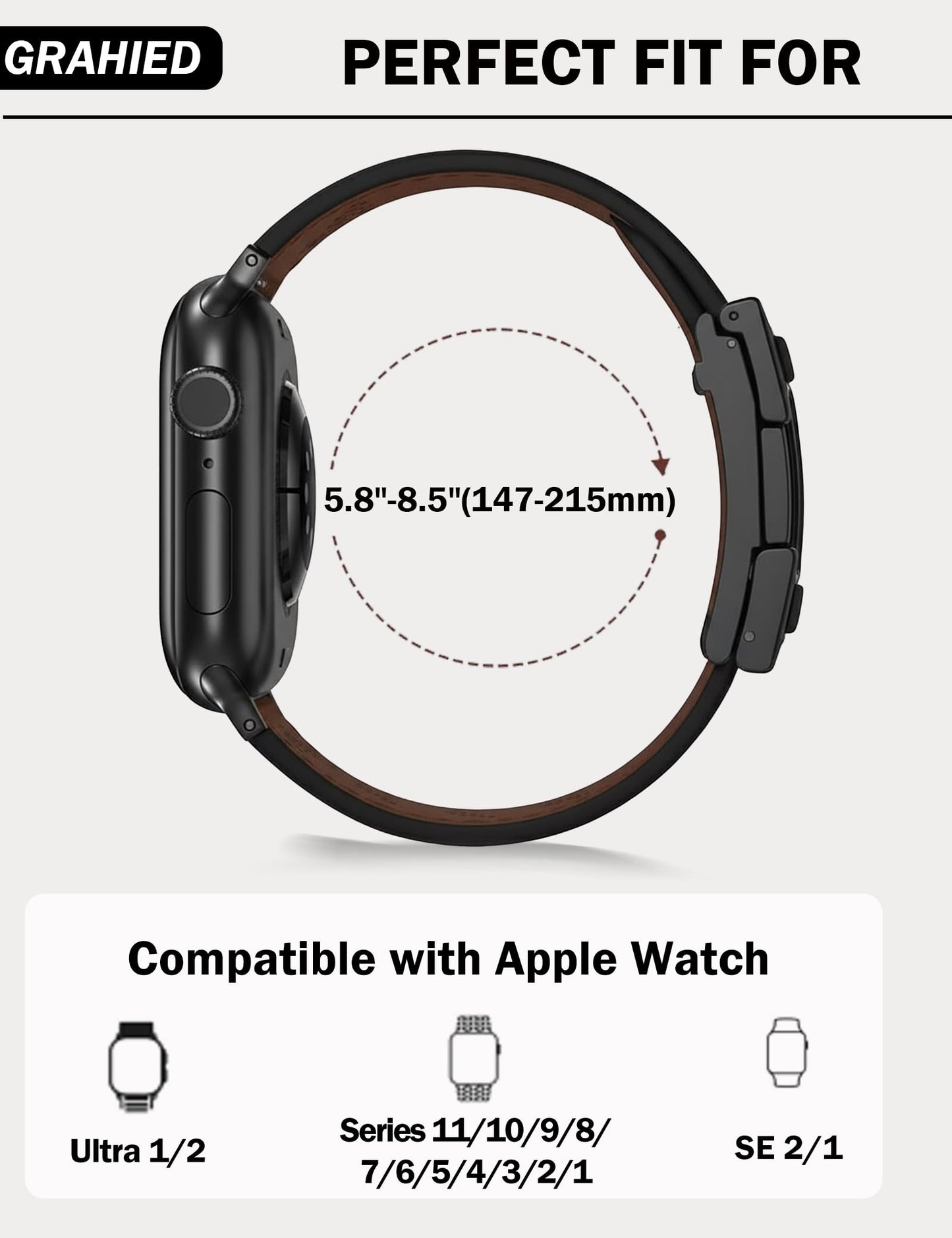 Genuine Leather Watch Band Compatible with Apple Watch Bands 49mm 46mm 45mm 44mm 42mm(S3/2/1), Daily Classic Magnetic Buckle Strap for Men iWatch Ultra SE Series 10/9/8/7/6/5/4/3/2/1(Black)