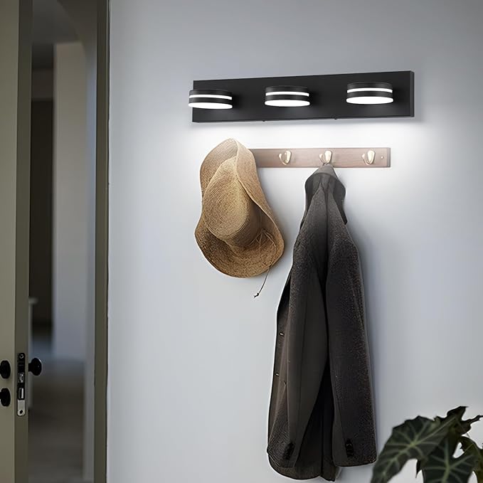3-Light Bathroom Vanity Light Over Mirror, (24inch Dimmable) Matte Black LED Vanity Lighting Fixtures, Modern Bathroom Wall Light Fixtures with 360°Rotating Lamp Head (Cool White 5500K)