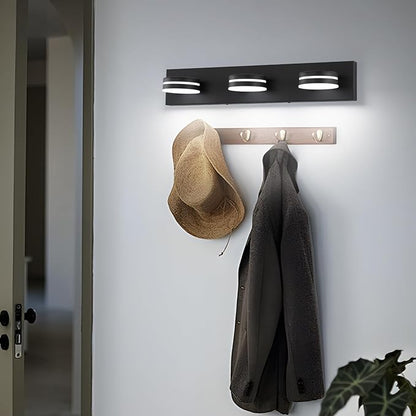 3-Light Bathroom Vanity Light Over Mirror, (24inch Dimmable) Matte Black LED Vanity Lighting Fixtures, Modern Bathroom Wall Light Fixtures with 360°Rotating Lamp Head (Cool White 5500K)