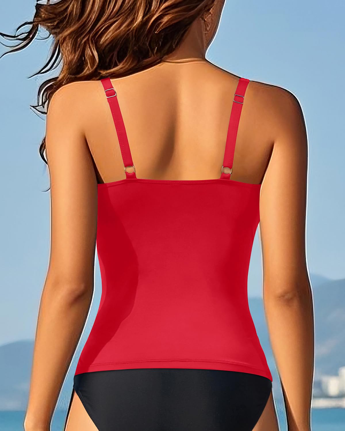 Aqua Eve Tankini Tops for Women Swimwear Top Only Tummy Control Bathing Suit Top No Bottom (Available in Plus) Red S