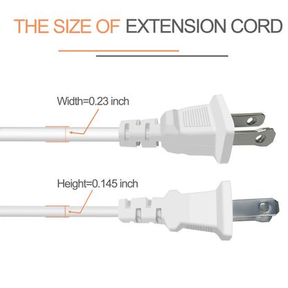 6FT Short Thin Extension Cord Indoor, White, 2 Prong, 5A 125V 625W (1Pack)