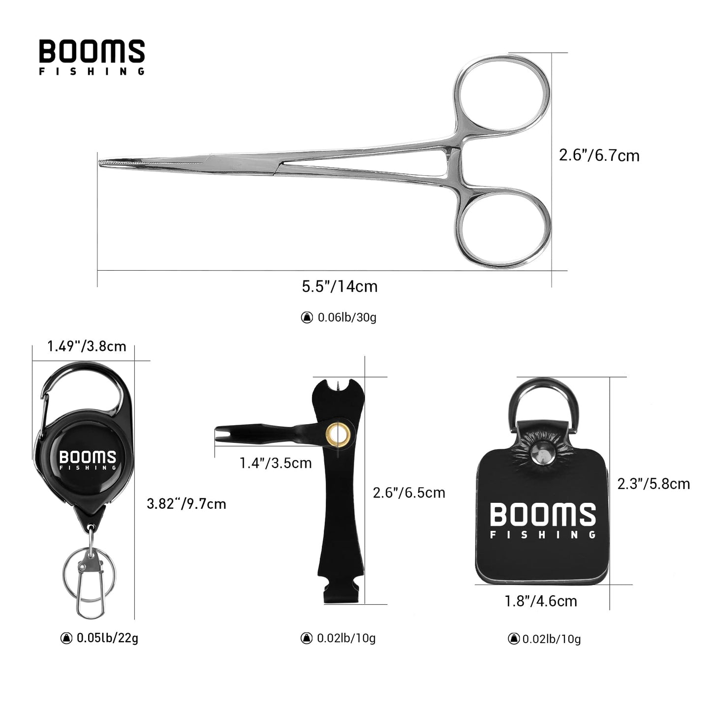 Booms Fishing FF2 4 in 1 Fly Fishing Gear Combo: Forceps, Nipper, Leader Straightener, Zinger Retractor
