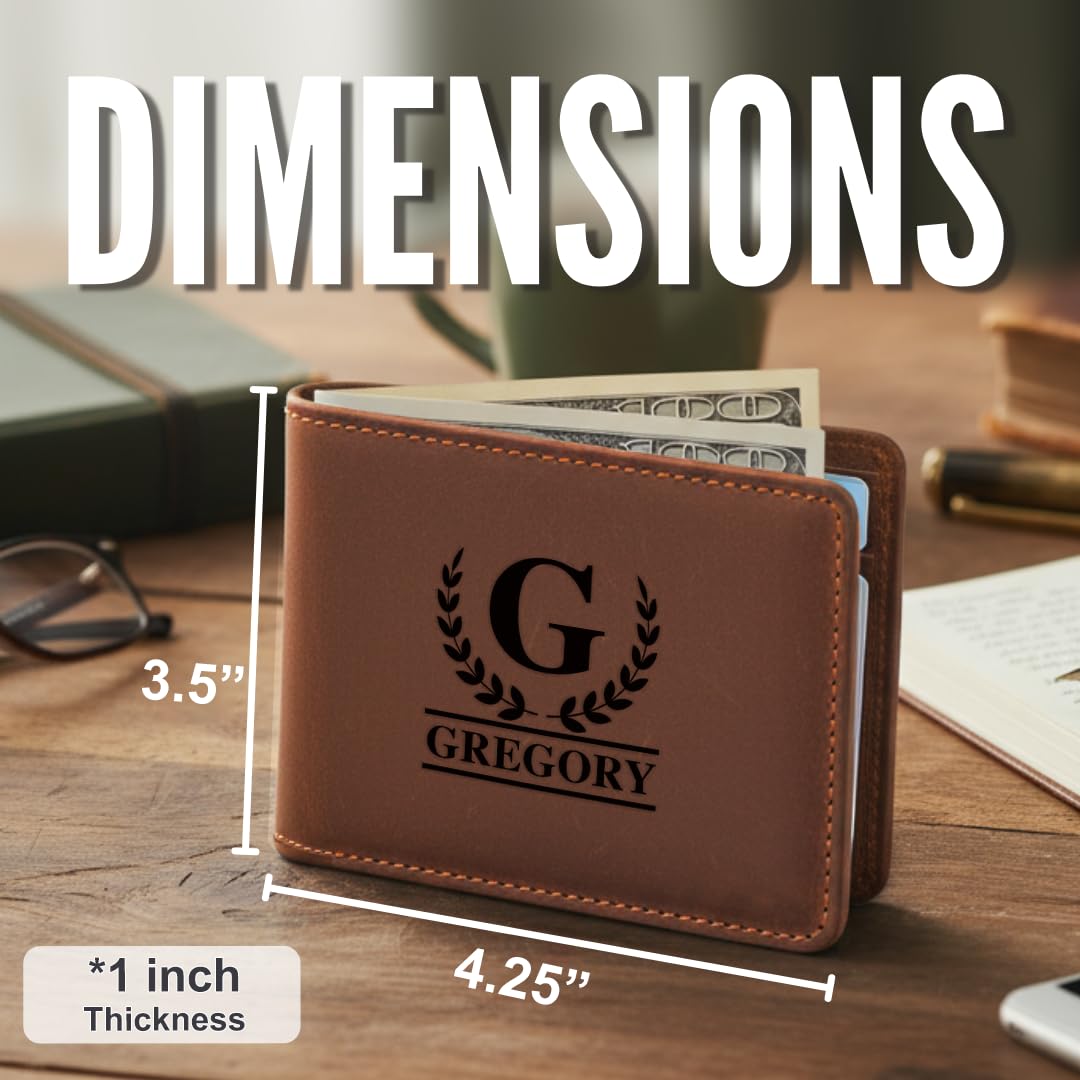 GiftShopie Personalized Handmade Genuine Leather Wallet for Men | Custom Engraved Name & Initial | Customized Monogram Wallet Gift for Dad, Husband, Boyfriend | Birthday, Father's Day Present