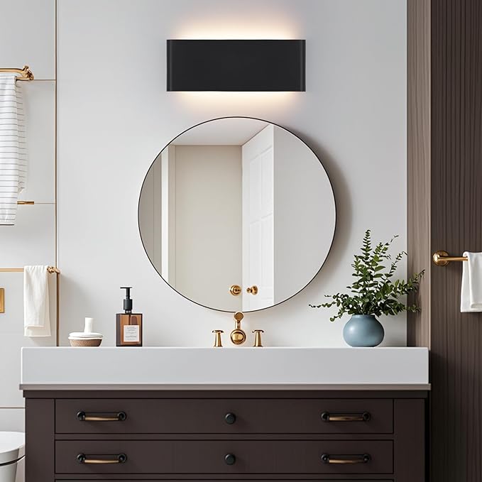 11"Modern LED vanity light,15W Dimmable 5 CCT (3000K-6500K) Adjustable Wall Lamp,Up and Down Wall Lighting,Indoor Wall Sconce for Bedroom,Staircase,Hallway,Dressing Table, 1Pack（Black）