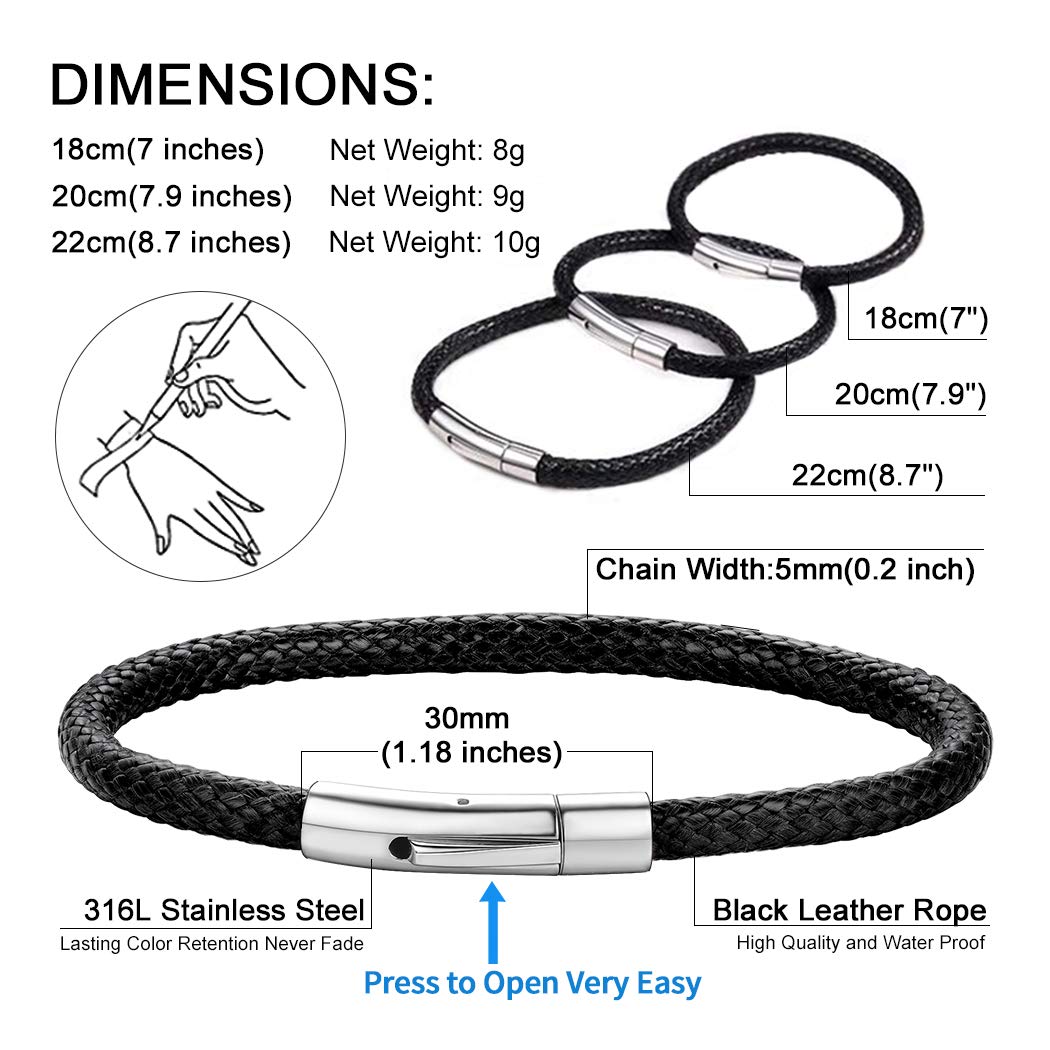 ChainsHouse Leather Bracelet for Men Women 5mm 7.0 inch Waterproof Wristband Bracelet Male Gift