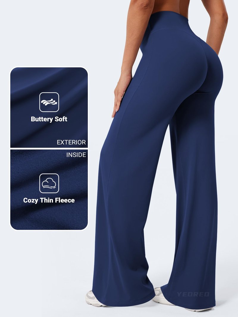 YEOREO Workout Leggings Womens No Front Seam Straight Leggings 33" Thin Fleece High Waist Buttery Eddiy Gym Yoga Pants Navy Blue XS