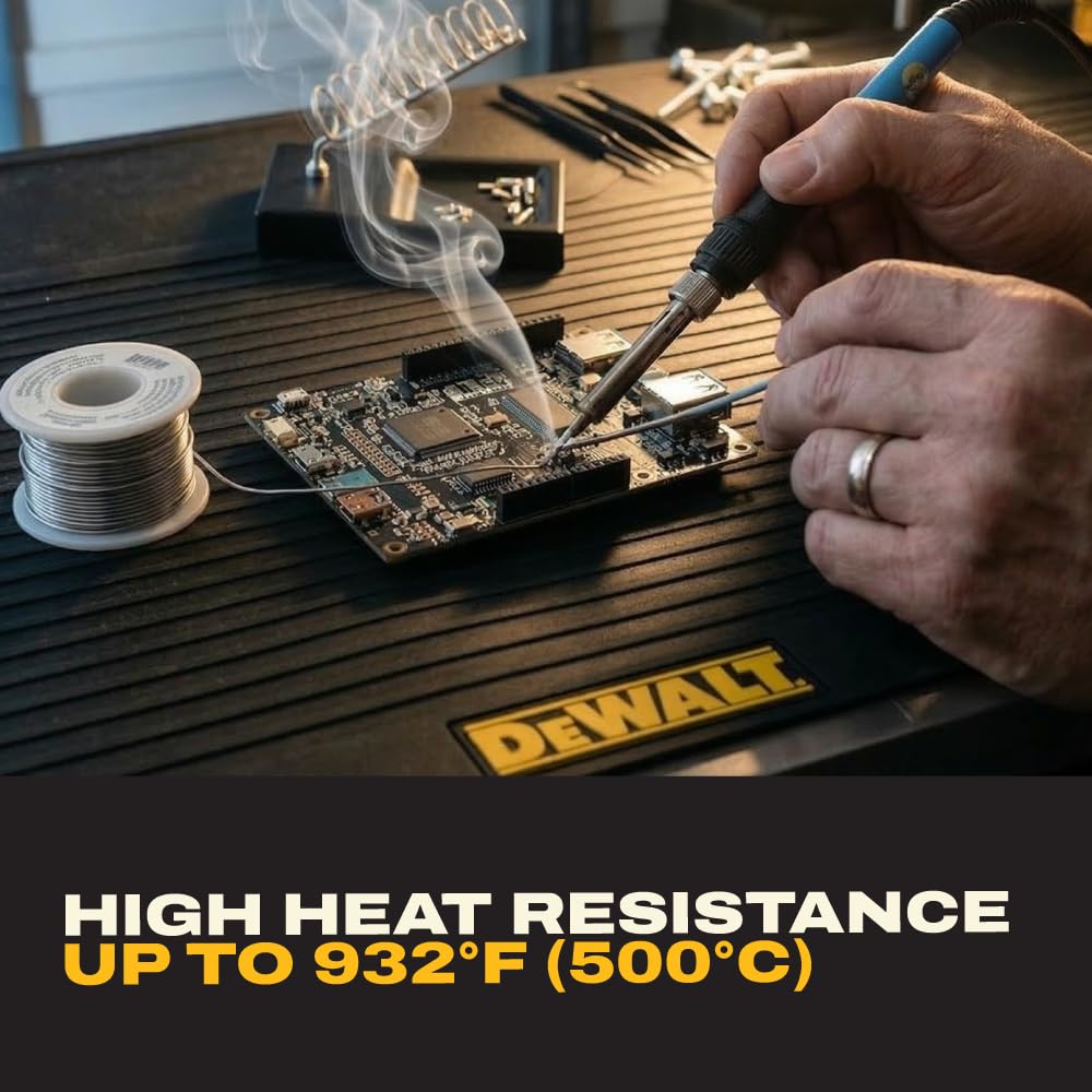DEWALT Workbench Mat 18x48 in – Heavy Duty 3mm Silicone Work Bench Mat with SAE & Metric Rulers, Oil Heat Chemical Resistant, Non-Slip Grip, Built-in Parts Slots, Workbench Protector Mat, Black