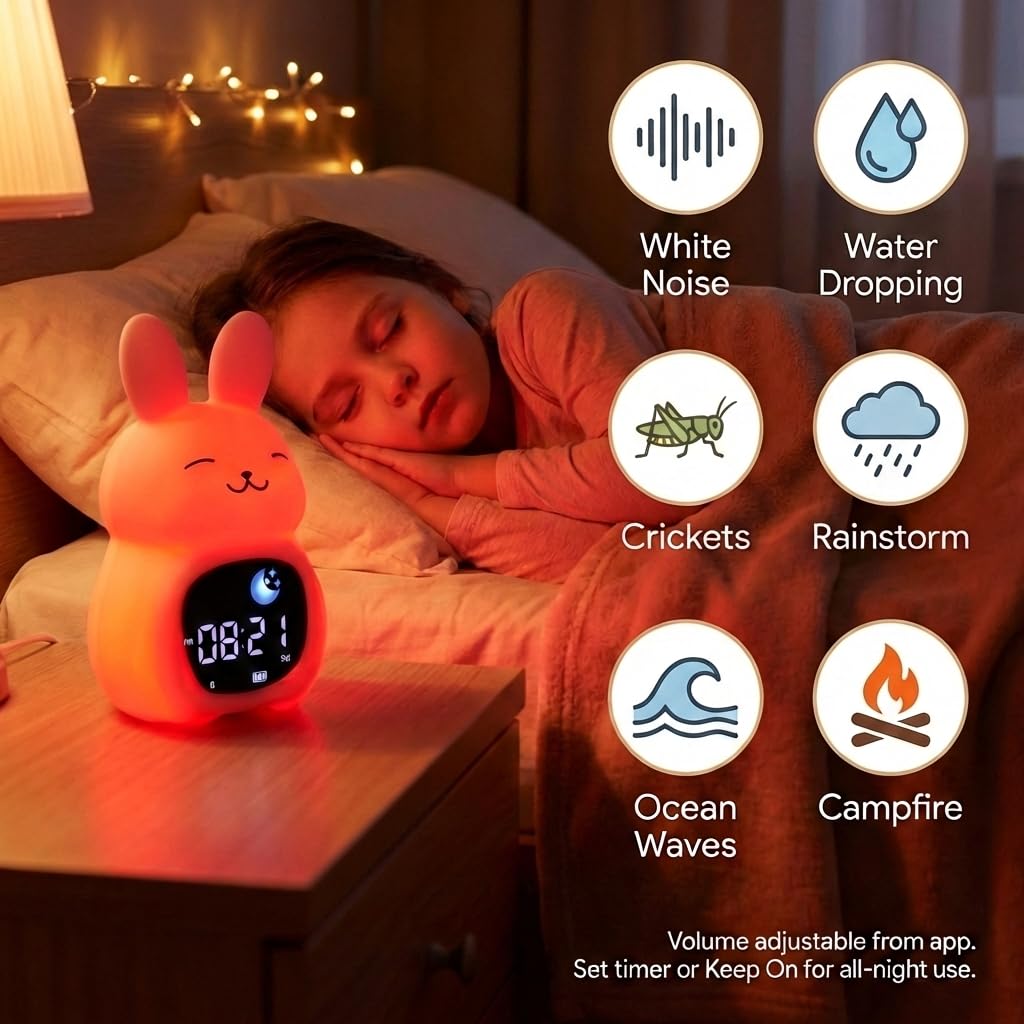Bumble & Bright Kids Sleep Trainer with App Control - OK to Wake Clock for Kids Ages 4+, Color-Changing Night Light, Alarm & Sound Machine, Simple 1-Routine Setup, Free App, USB-C
