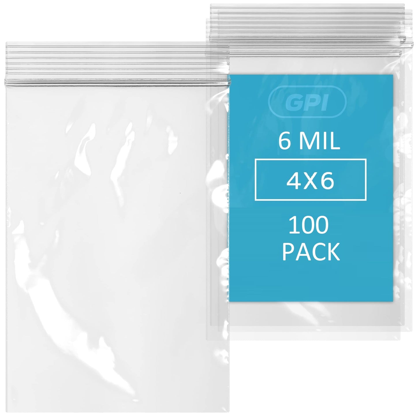 GPI - 6 Mil, Extra Heavy-Duty, 4" x 6" Clear Plastic Reclosable Zip Bags, Puncture-Resistant, Strong Resealable Poly Bags, With Lock Zipper Seal, For Screws, Nuts, Bolts & Constuction, 100 Count