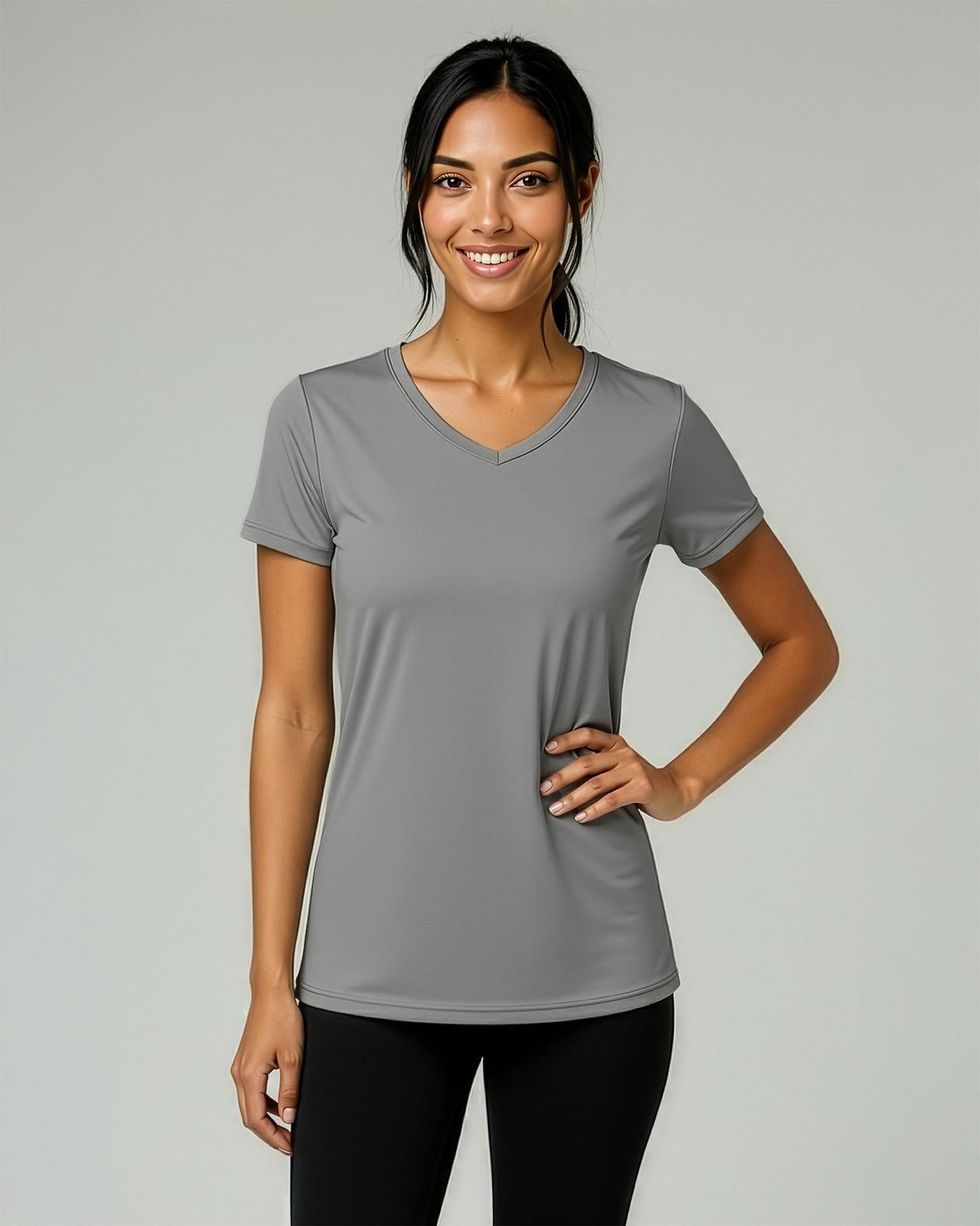 Real Essentials 5 Pack: Women's Dry-Fit Short Sleeve V Neck T Shirt Workout Fitness Yoga Top Tee (Available in Plus Size), Set 10, 3X