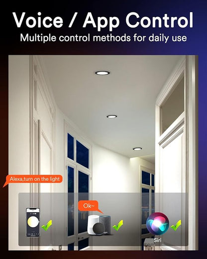 Lumary Black Smart Recessed Lighting 6 Inch, Color Changing LED Recessed Lights with J-Box 13W 1000LM, Dimmable Canless Wafer Downlight, Compatible with Alexa/Google Assistant, ETL Listed, 1 Pack