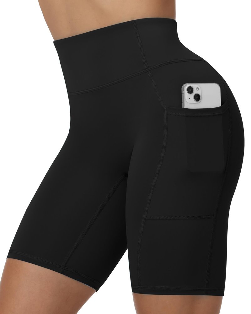 Moozava 8 Inch Workout Shorts Women High Waisted Tummy Control Athletic Compression Biker Shorts Women with Pockets Gym Yoga Running Volleyball Black 2XL