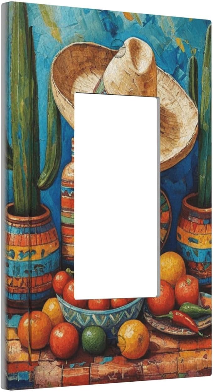 Decorative Art Light Switch Covers Mexican Sombrero & Serape Vibes 1 Gang Rocker Outlet Decorative Switch plate Faceplate GFCI Light Switch Covers for Home Decor