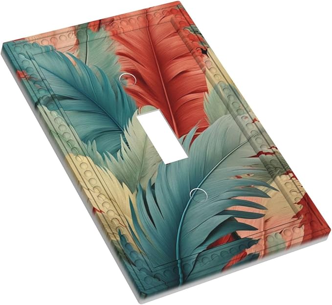 Colorful Feathers Blue Red Light Switch Covers 1 Gang Single Toggle Wall Plate Decorative Switchcover Electrical Switchplate for Country Living Decor