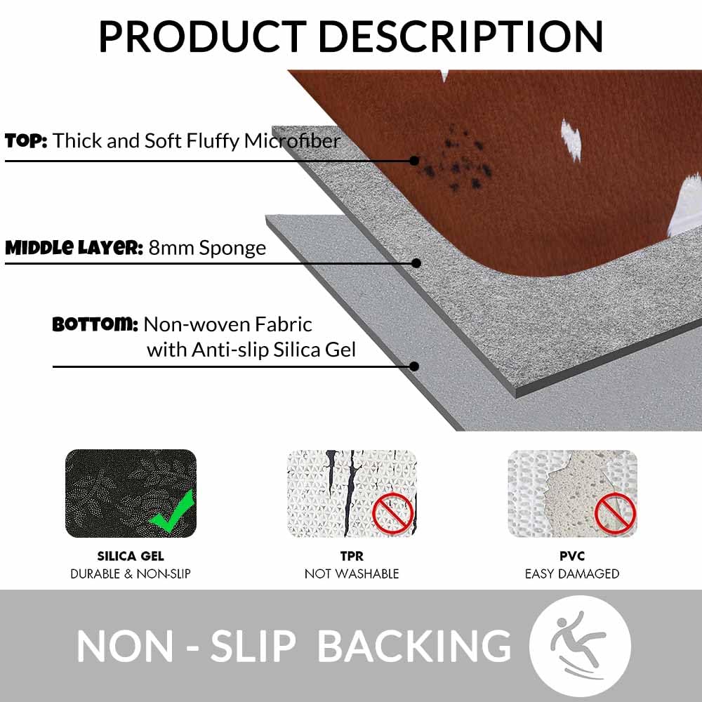 Lungtao Cowhide Bath Mat for Bathroom Farm Animal Brown Cowhide Print Cow Bath Rugs Door Mat Non Slip Rubber Backed Bathroom Floor Mat for Bathtub Sink Shower 20"X32"