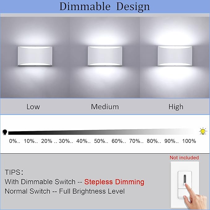 Lightess Indoor LED Wall Lamp 12W Dimmable Up Down Wall Light for Living Room Bedroom Hallway Staircase Cool White