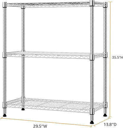 M MZG 750 lbs 3 Tier Storage Rack Metal Wire Shelving Unit, Storage Standing Shelf Organizer for Laundry Bathroom Kitchen Pantry Closet Garage Basement Utility Room, Chrome 13.8" D x 29.5" W x 35.5" H