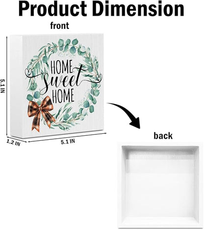 Home Sweet Home Wooden Box Sign, House Warming Gifts New Home, New Home Gift Ideas, Rustic Farmhouse Home Apartment Living Room Bedroom Desk Table Decor, Spring Wreath Wood Block Plaque