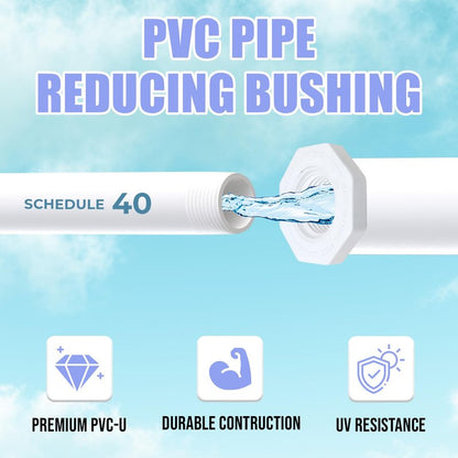 PVC Sch 40 Reducing Bushing Flush Style SPIG x FIPT Solvent Weld x Threaded, White, 1" x 3/4", Plumbing Pipe Connector Pressure Fitting