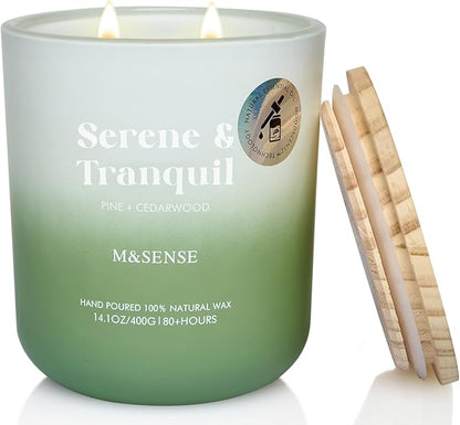 M&SENSE Pine Cedarwood Holiday Candle for Home, 14.1oz 80 Hours Non Toxic Natural Soy Wax Woody Scent Long Lasting Aromatherapy Candles for Winter