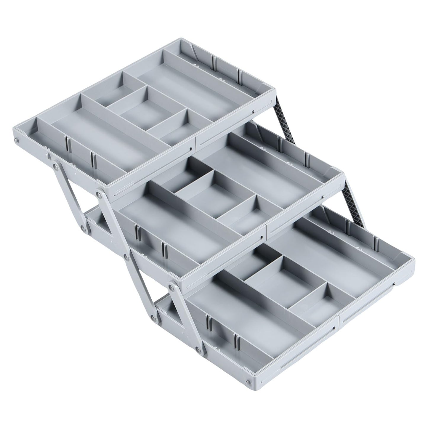 2/3 Tier Drawer Organizer, Collapsible Multi Level Drawer Organizer Tray, Expandable Bathroom Desk Drawer Organizer Trays, Adjustable Compartments Storage Trays for Jewelry (Single Row 3 Tiers)