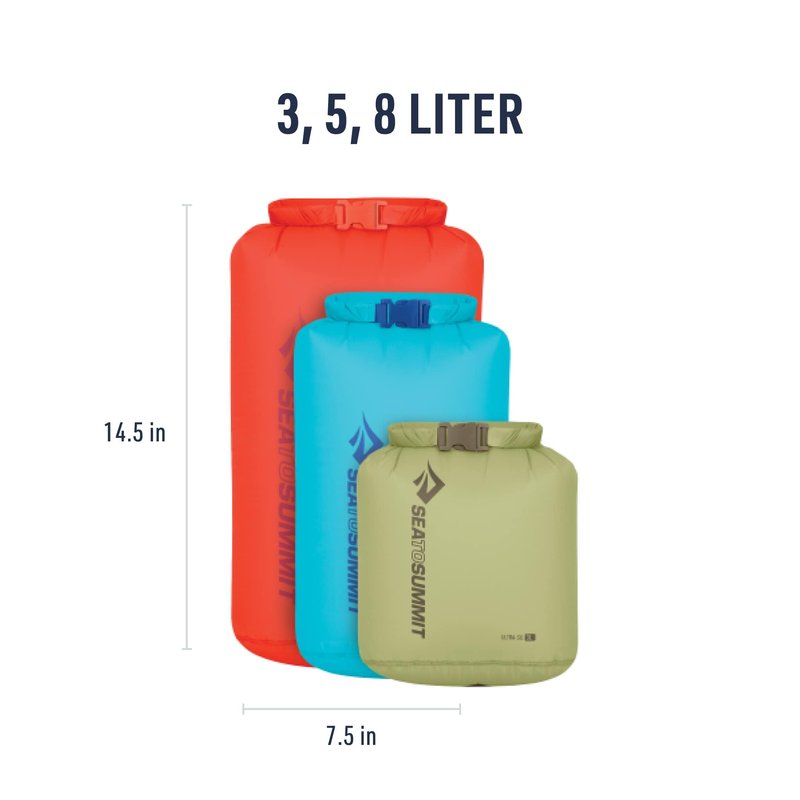 Sea to Summit Ultra-Sil Dry Bag Set, Ultralight Waterproof Stuff Sack (3L, 5L, and 8L)