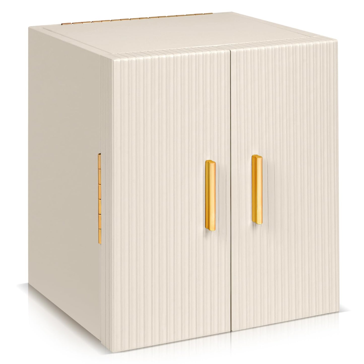Dajasan Large Jewelry Box Organizer, Jewelry Storage Organizer with 3 Drawers, Huge Jewelry Box with Mirror for Women Girls, Double Door, Textured PU Leather, Gift Idea, Stylish (Beige + Gold)