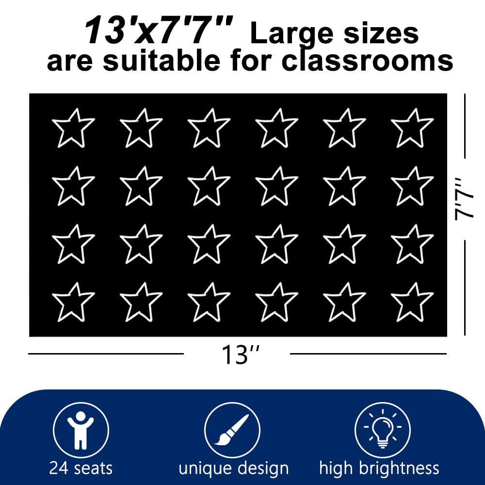 MAISONRINA Large Black and White Classroom Rug Elementary with Seating Spots, Stars Classroom Rugs for Preschool Nursery Daycare, Educational Kids Carpet for Kindergarten, 13'x7'7'' Seats 24(Black)