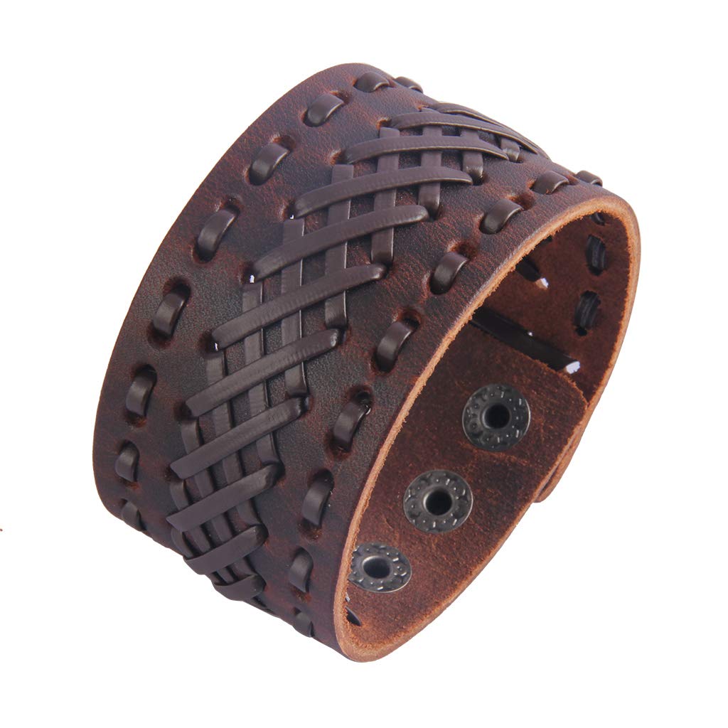 Jeilwiy Bracelets for Men Leather Wristbands Handmade Wide Cuff Bangle Rock Punk Jewelry Gifts