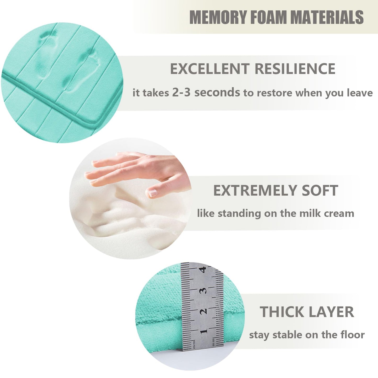 DTXDTech Memory Foam Bath Rugs 3 Piece Thick Soft Bath Mats for Bathroom Water Absorbent Bath Shower Rugs with Non-Slip PVC Bottom,Lake Blue