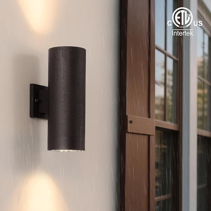 mirrea 14" Modern Outdoor Porch Light Patio Light in 2 Lights with Aluminum Cylinder and Tempered Glass Cover Waterproof Wall Sconce 2 Pack (Oil Rubbed Bronze)