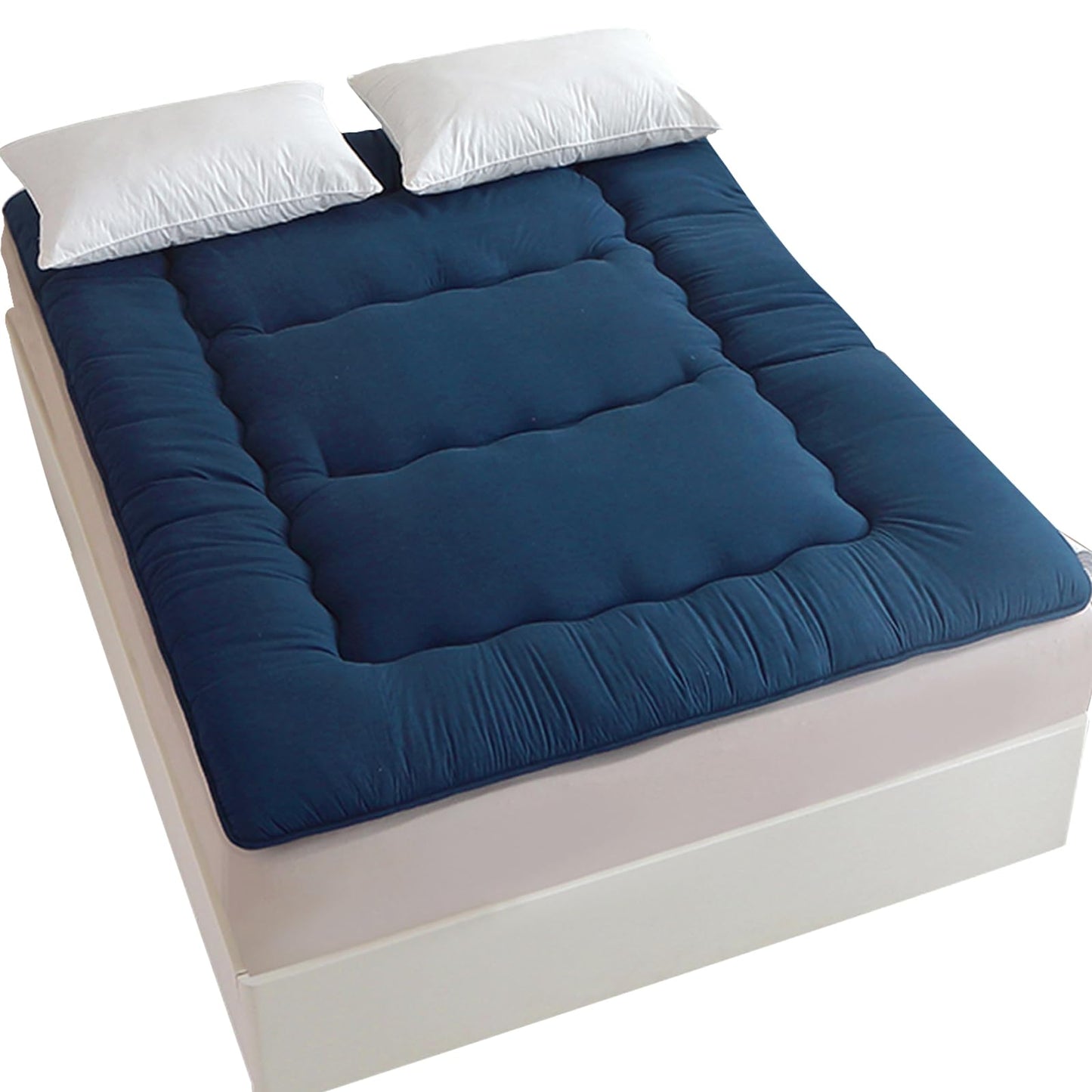 FISHDRU Futon Mattress, Japanese Floor Mattress,Japanese Floor Bed,Tatami Foldable Bed,Roll Up Sleeping Pad for Adults Guest Room Bedroom (Blue, Twin)