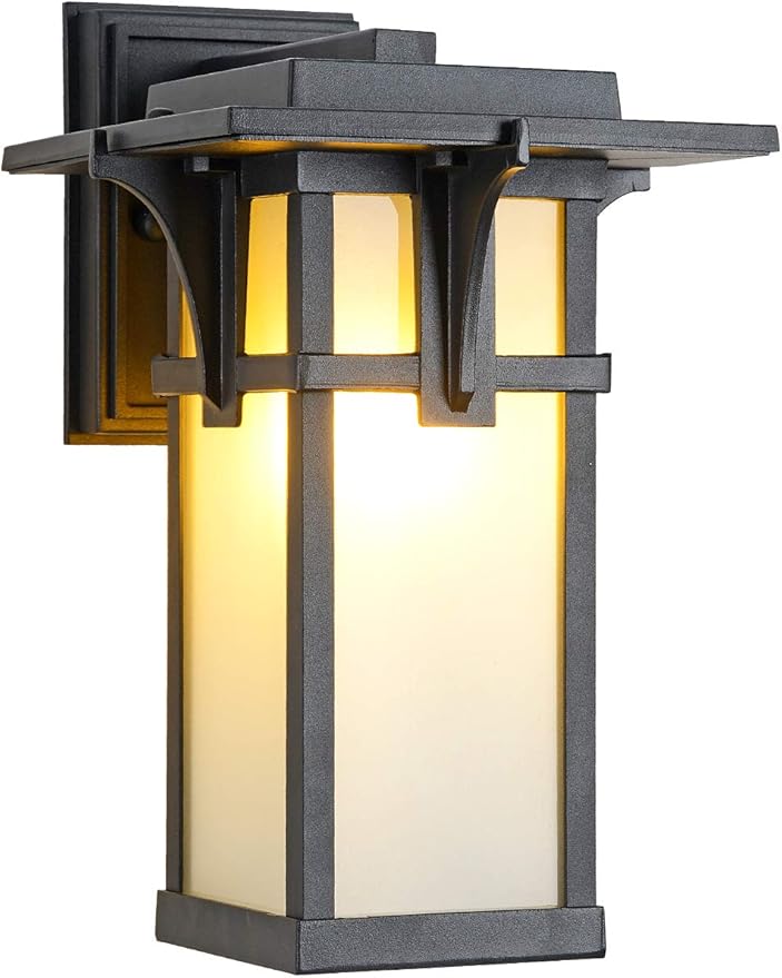 Porch Lights Wall Mount Outdoor Wall Lantern Waterproof Aluminum with Frosted Glass Exterior Light Fixtures Modern Classic Outdoor Wall Lights for Outside House Deck Patio Garage Lighting, Black