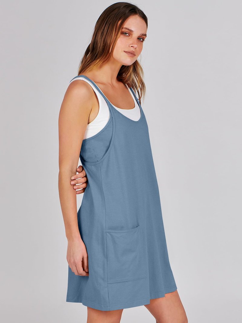 ANRABESS Women Athletic Dress Summer Tennis Workout Active Sports Mini Romper Dress Built in Shorts Travel Vacation Clothes Blue Small