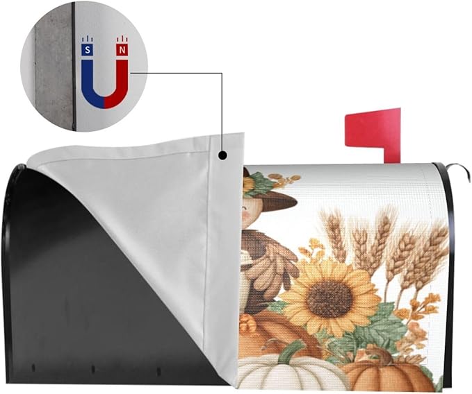 DADABULIU Mailbox Covers Thanksgiving Turkey Pumpkin Fall Magnetic Letter Post Box Cover Standard Size 25.5 x 21 Inch Garden Yard Home Decorative