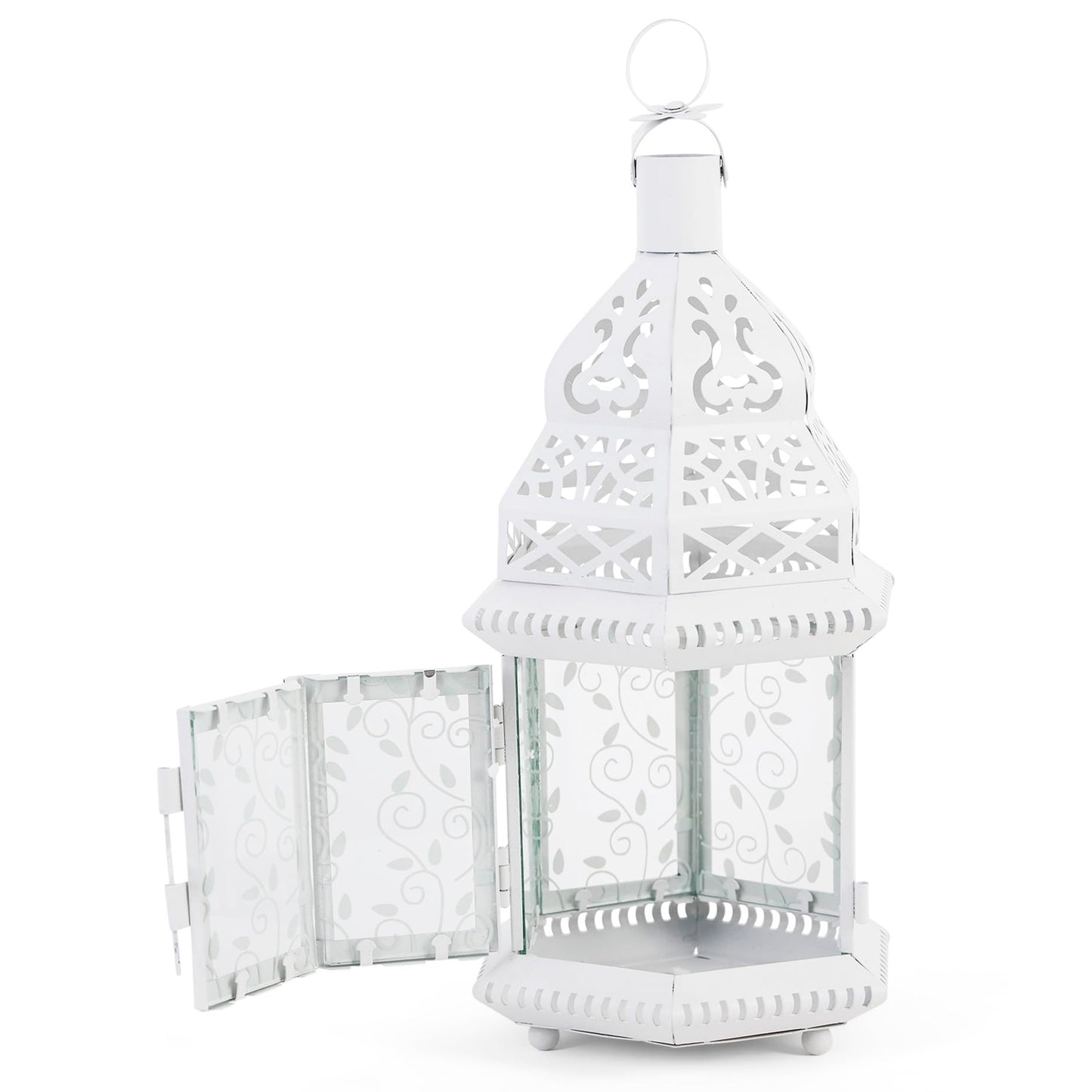 Accent Plus Christmas Decorations Indoor Lantern Decorative Outdoor Christmas Decorations Candle Lantern Moroccan Candle Holders Metal Hanging Lantern, White 6 X 5 X 12 Inches