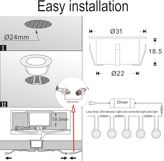 FVTLED LED Deck Lights Kit, 6pcs Φ1.22 WiFi Smart Phone Control Low Voltage Recessed RGBW Deck Lighting Waterproof Outdoor Yard Path Stair Decor, Black