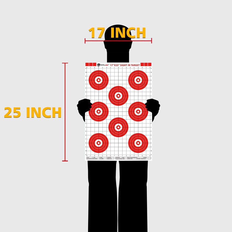 Atflbox Sight in Shooting Range Paper Target, 17X25 Inch Paper Red Bullseye Shooting Targets Suitable for Handgun, Rifle, Pellet Gun, Airgun, BB Guns, Airsoft (25 Pack)