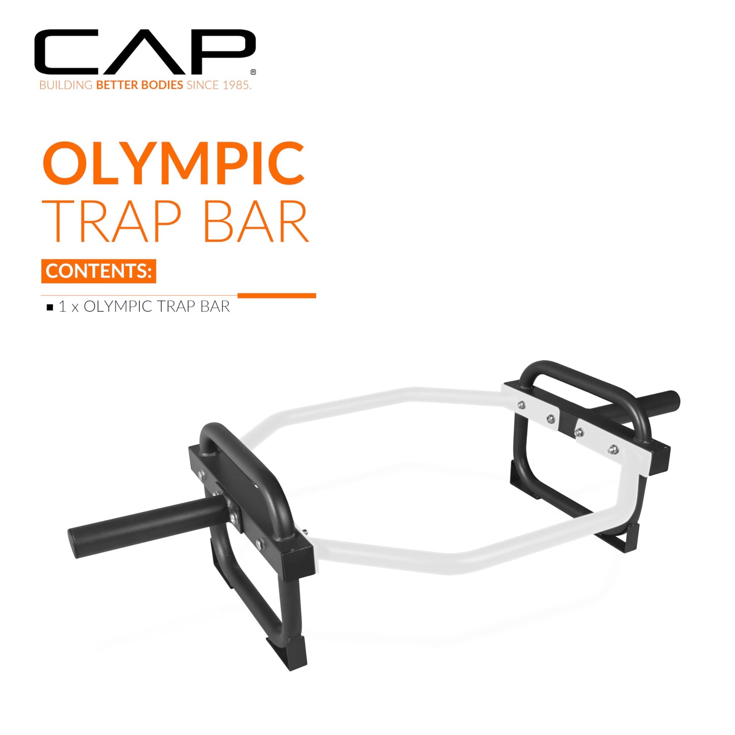 CAP Olympic Trap & Shrug Bar with Elevated Grip, 500-Lb Capacity – White