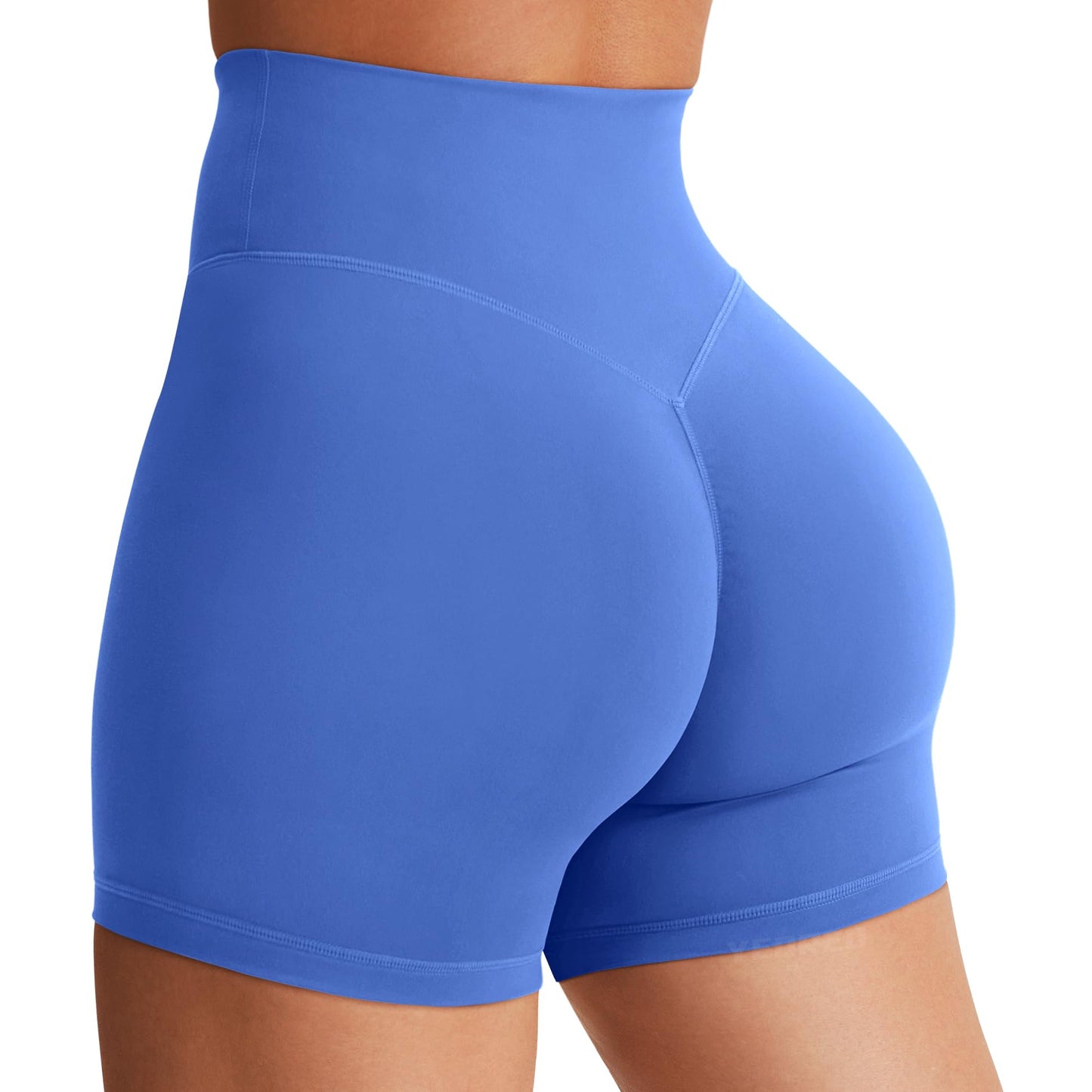 YEOREO Women's Biker Shorts 4.5" / 6" Workout Gym Shorts Craze High Waist Tummy Control Hidden Scrunch Running Yoga Shorts Marine Blue S