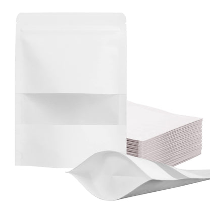 FireKylin 100 Pcs Paper Bags Resealable bags 3.5" x 5.5" Zipper Food Storage Bags, Stand Up, with Matte Window, Reusable, Sealable, for Packaging Products