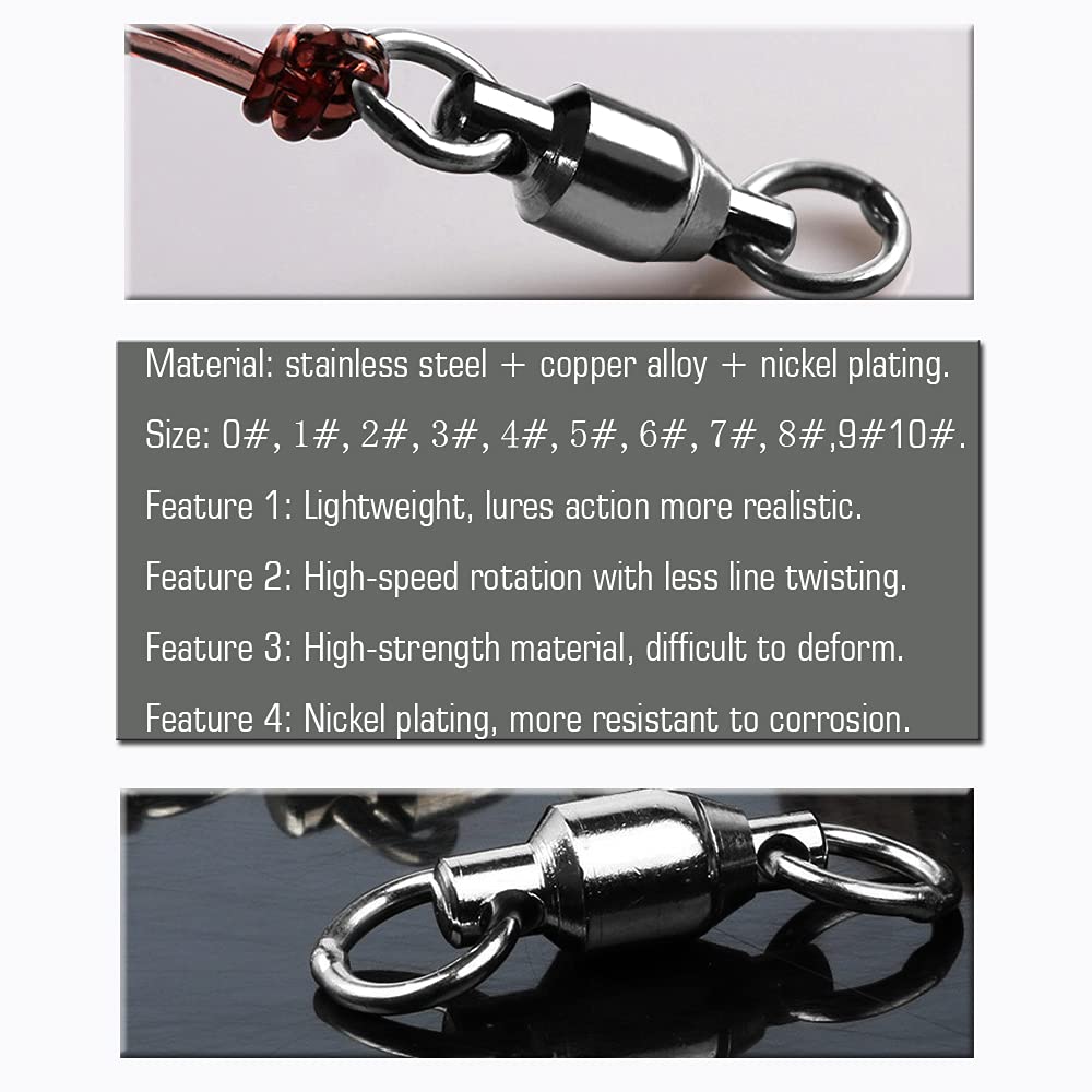 AMYSPORTS Barrel Ball Bearing Swivel Saltwater Rolling Fishing Swivels Stainless Steel High Strength Connector Bearings Solid Welded Rings Black Nickel 25pcs 44lbs
