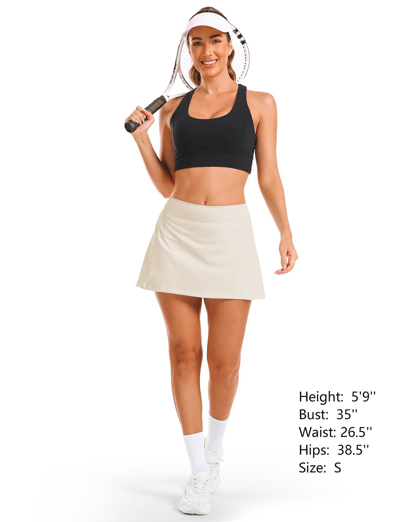 Stelle Women's Tennis Golf Skirts High Waisted with Pockets Inner Shorts for Athletic Skorts Sports Running Pickleball (WB,M) White Beige