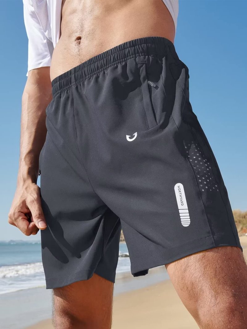 NORTHYARD Men's Athletic Running Shorts Gym Workout 7"/9"/5" Quick Dry Lightweight Sports Basketball Tennis 3 Zipper Pockets Darkgrey M