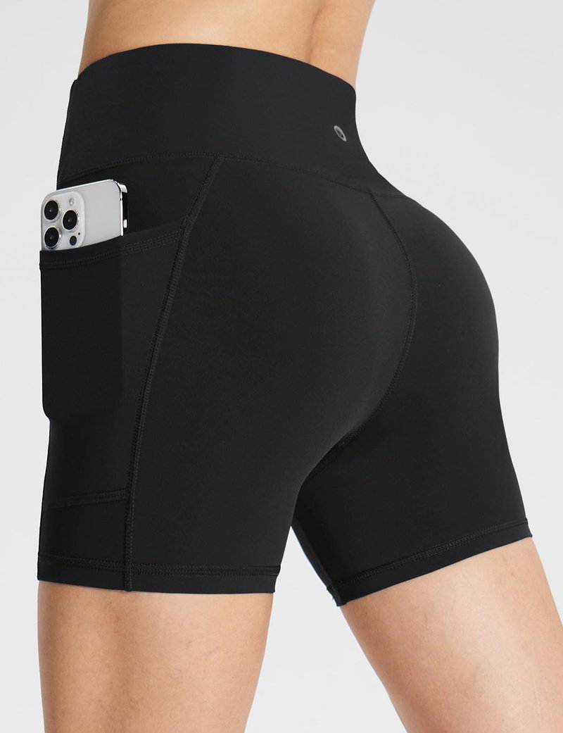 baleaf Womens Spandex Shorts 5" High Waisted Biker Workout Lycra Compression Shorts with Pockets Black L