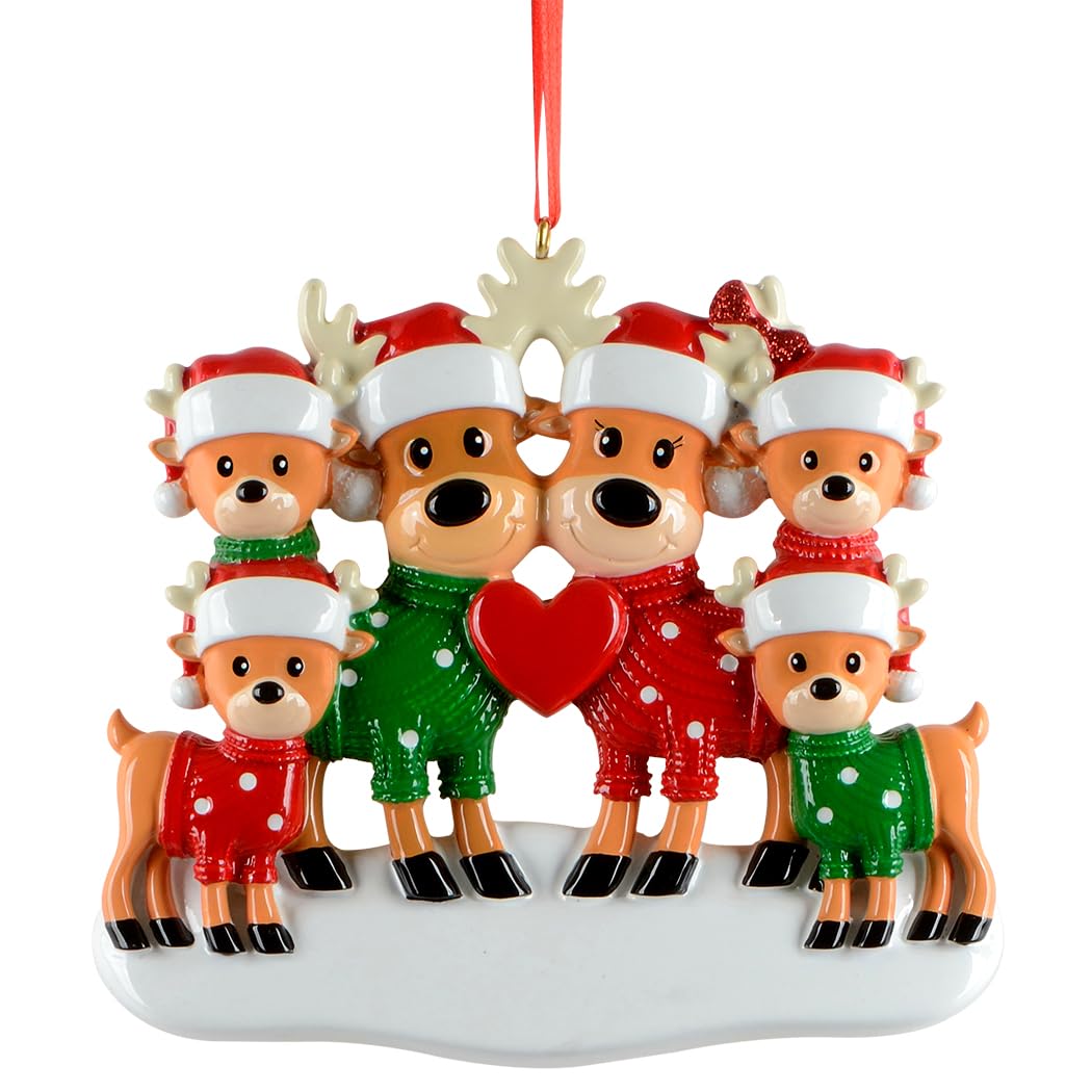 Personalized Sweater Reindeer Family of 6 Christmas Ornament - Christmas Tree Decoration