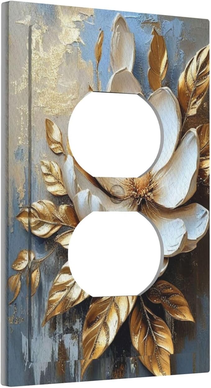Decorative Art Light Switch Covers Gilded Bloom 1 Gang Single Duplex Outlet Wall Plate Switchplate Electrical Faceplate for Home Decor