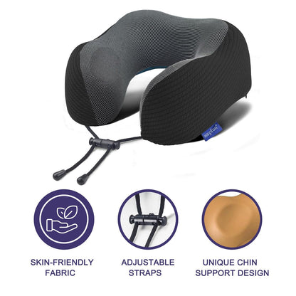 napfun Neck Pillow for Traveling, Upgraded Travel Neck Pillow for Airplane 100% Pure Memory Foam Travel Pillow for Flight Headrest Sleep, Portable Plane Accessories, Light Grey